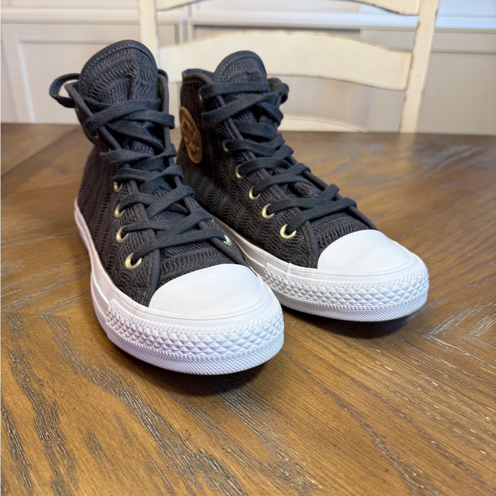 Converse Womens Knit Hi Top Sneakers Size 7 Grey Chevron